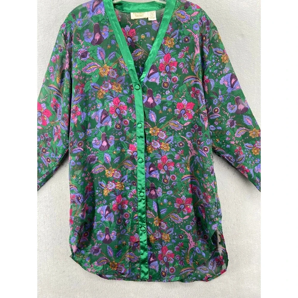Vintage Victoria's Secret Sz M/L Sheer Nightie Gold Label Purple Green Dark Goth